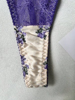 Conjunto De Lencería Floral Con Encaje Lila Romántico