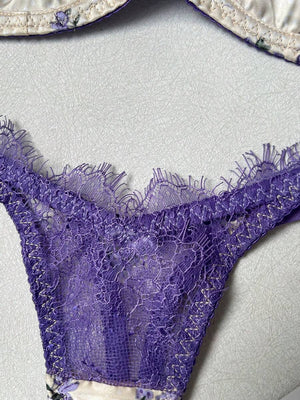 Conjunto De Lencería Floral Con Encaje Lila Romántico