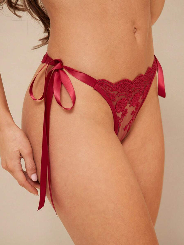 Conjunto De Lencería De Encaje Floral Burdeos