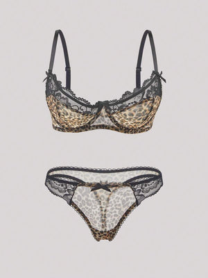 Conjunto De Lencería Leopardo Con Encaje Sensual