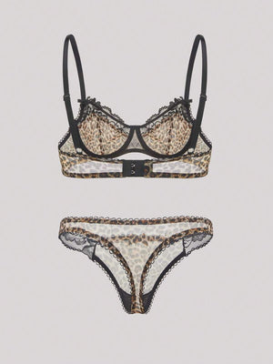 Conjunto De Lencería Leopardo Con Encaje Sensual