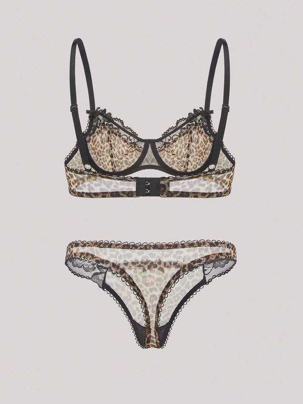 Conjunto De Lencería Leopardo Con Encaje Sensual