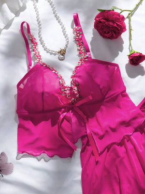 Conjunto De Lencería Romántico Fucsia Con Volantes