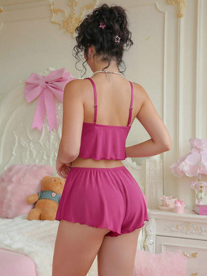 Conjunto De Lencería Romántico Fucsia Con Volantes