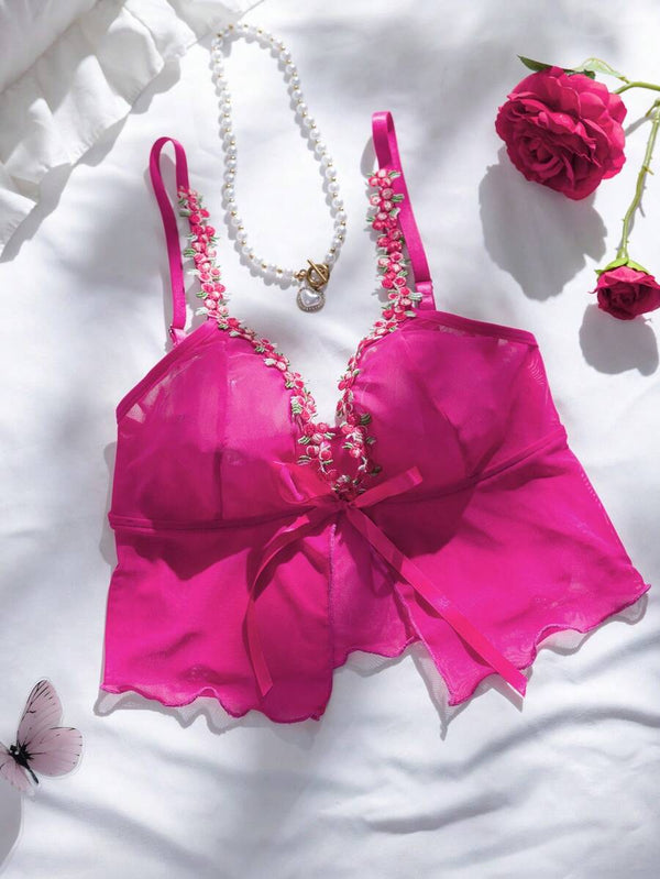 Conjunto De Lencería Romántico Fucsia Con Volantes