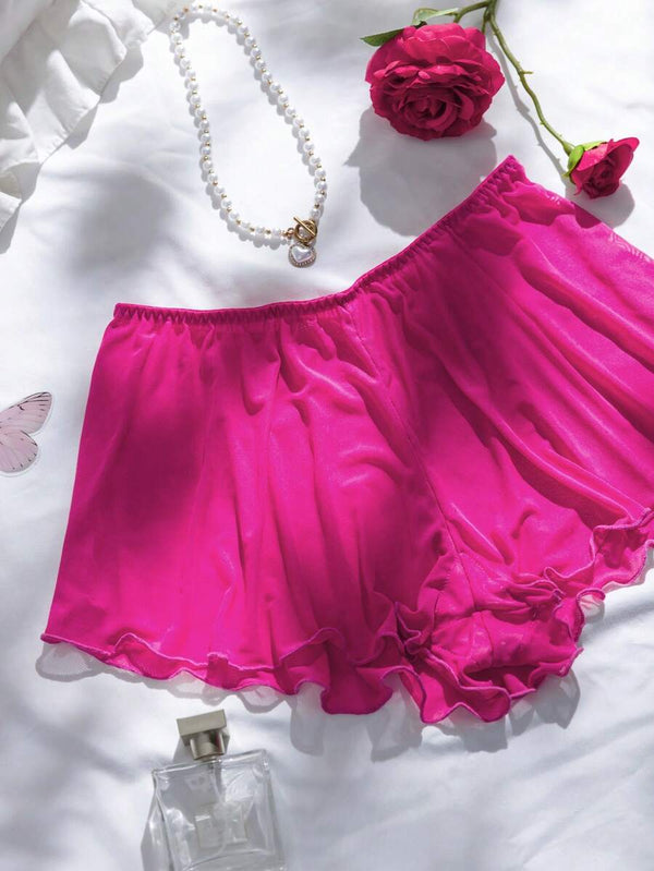 Conjunto De Lencería Romántico Fucsia Con Volantes
