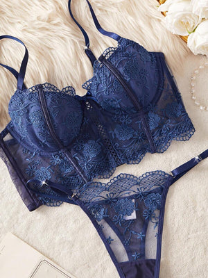 Conjunto Lencería Encaje Azul Marino Elegante