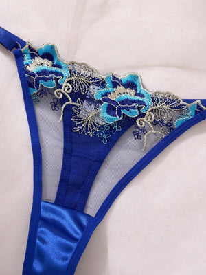 Conjunto De Lencería Bordado Floral Azul Zafiro