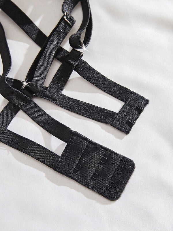 Conjunto de Lencería con Bordado Floral Negro