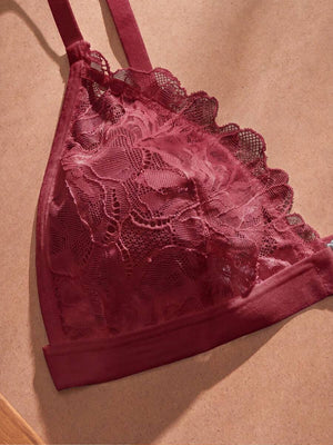 Conjunto de Lencería de Encaje Floral Burdeos