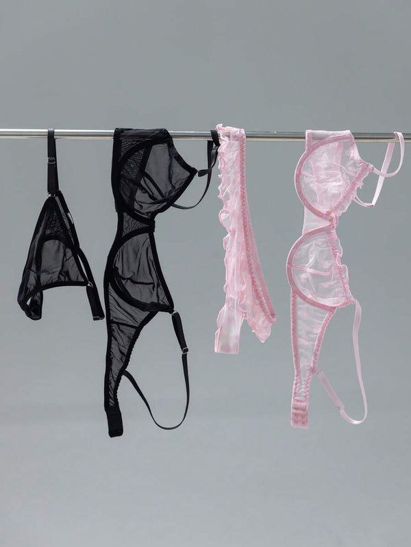 Conjunto De Lencería Romántico Con Malla Y Corazones
