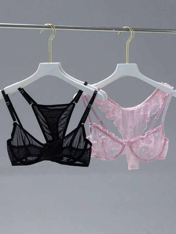 Conjunto De Lencería Romántico Con Malla Y Corazones