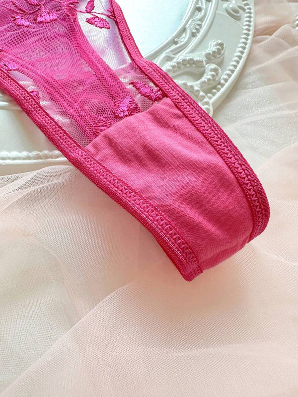 Conjunto de Lencería Bordado Floral Fucsia