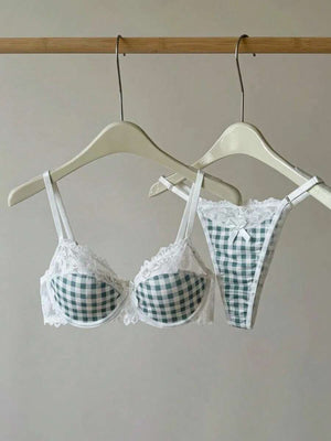 Conjunto De Lencería De Cuadros Vichy Con Encaje