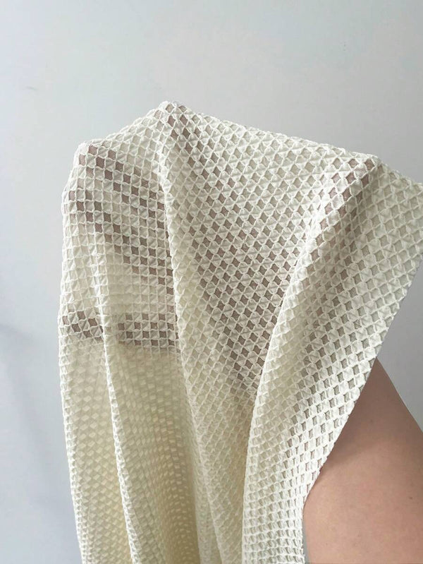Pantalón Ancho De Tejido Waffle Blanco Crudo