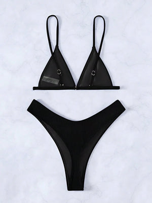 Bikini Triángulo Negro De Cintura Alta Con Corte Clásico