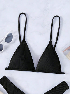 Bikini Triángulo Negro De Cintura Alta Con Corte Clásico