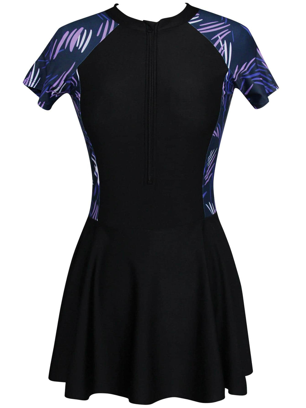 Traje de baño vestido tropical negro vista frontal
