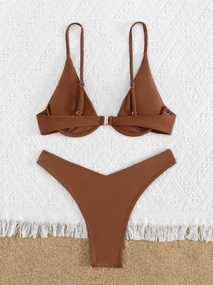 Bikini Push Up Café de Talle Alto con Corte Sexy