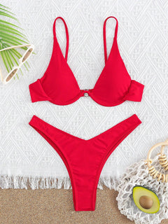 Bikini Rojo con Corte Alto y Ajuste Perfecto