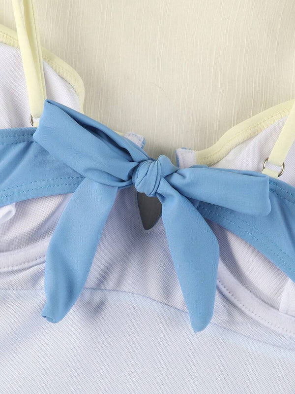 Traje de Baño Entero Bicolor con Escote Profundo Azul