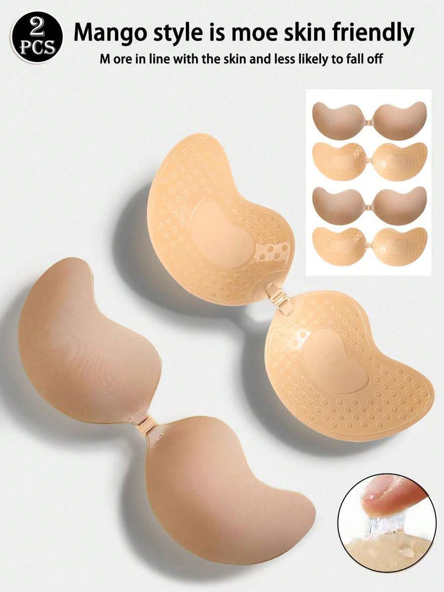 Brasier adhesivo invisible push up en color nude y negro con cierre frontal.
