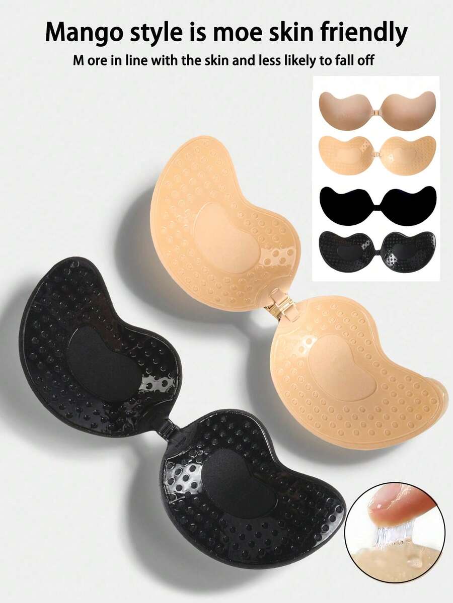 Brasier adhesivo invisible push up en color nude y negro con cierre frontal.