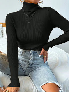 Top cuello cisne negro acanalado