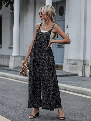 Jumpsuit de Lunares Negro con Tiras Anudadas