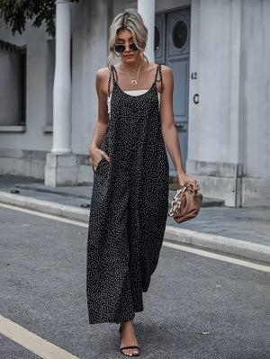Jumpsuit de Lunares Negro con Tiras Anudadas