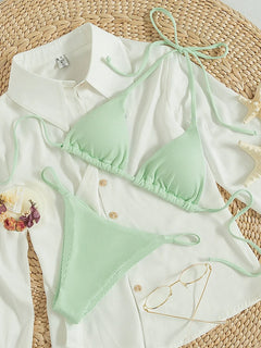 Bikini Triangular Halter Verde Menta con Cordón de Espalda