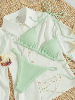 Bikini Triangular Halter Verde Menta con Cordón de Espalda