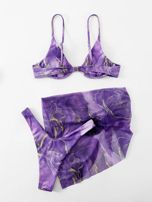 Set bikini multicolor efecto mármol morado conjunto completo