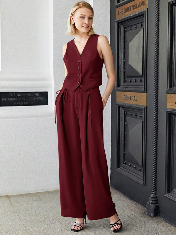 Chaleco De Sastre Elegante Color Burdeos Con Botones