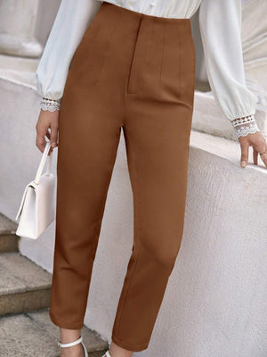 Pantalon Marrón Cintura Alta Y Con Forma De Pierna Cónica