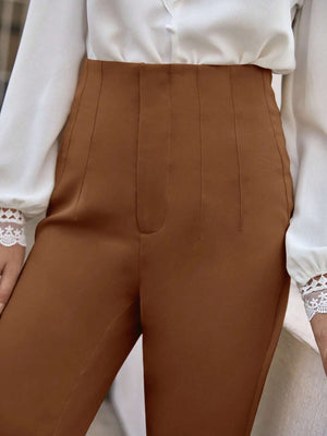 Pantalon Marrón Cintura Alta Y Con Forma De Pierna Cónica