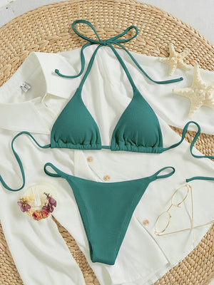 Bikini Triangular Verde Oscuro con Tirantes Finos