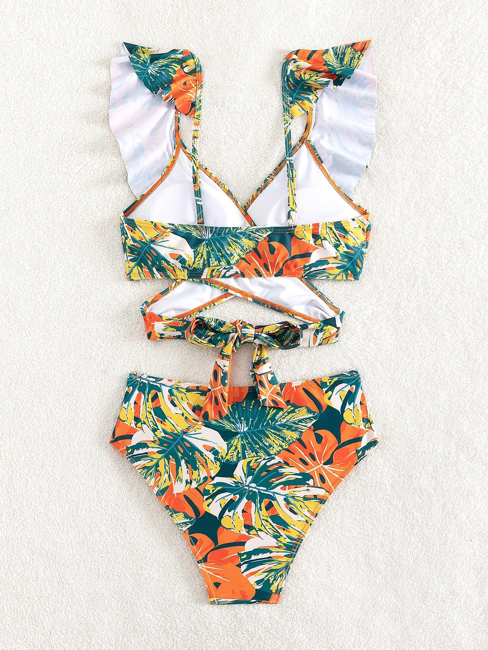 Bikini Tropical Multicolor Cruzado Con Volantes