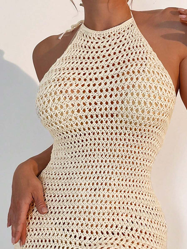 Vestido Tejido Crochet Halter Para Playa