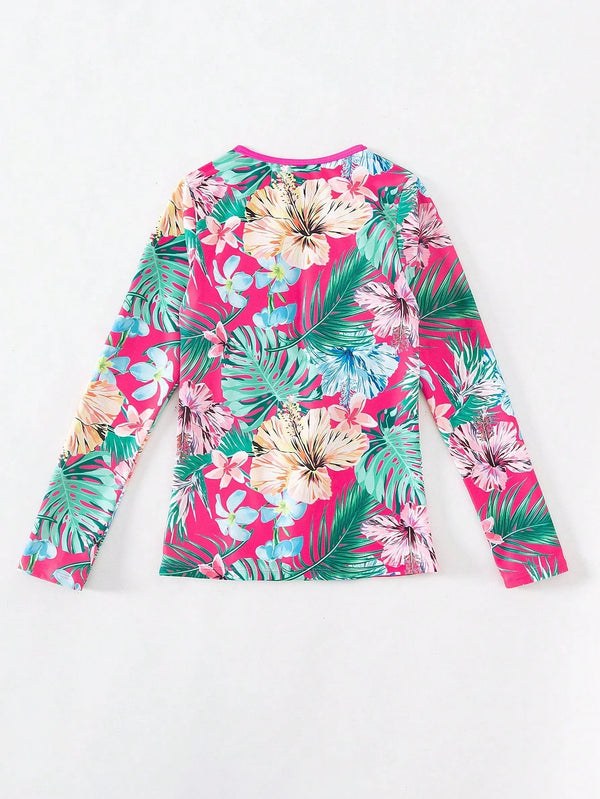 Top Deportivo Floral Multicolor con Cremallera y Manga Larga