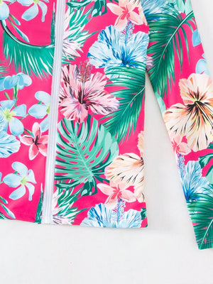 Top Deportivo Floral Multicolor con Cremallera y Manga Larga