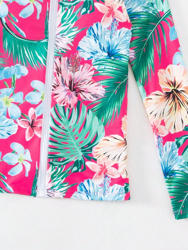 Top Deportivo Floral Multicolor con Cremallera y Manga Larga