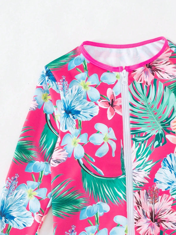 Top Deportivo Floral Multicolor con Cremallera y Manga Larga