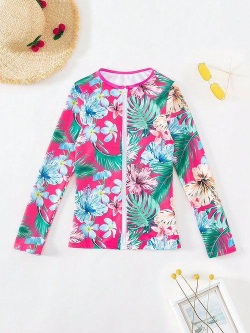 Top Deportivo Floral Multicolor con Cremallera y Manga Larga