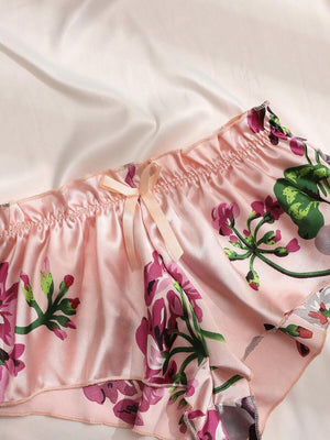 Conjunto de Pijama Floral con Encaje Rosa Coral