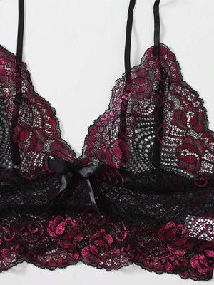 Conjunto de Pijama de Encaje Floral y Satén Fucsia