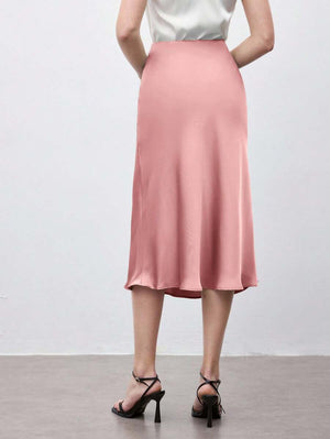 Falda Midi De Satén Rosa Palo Elegante