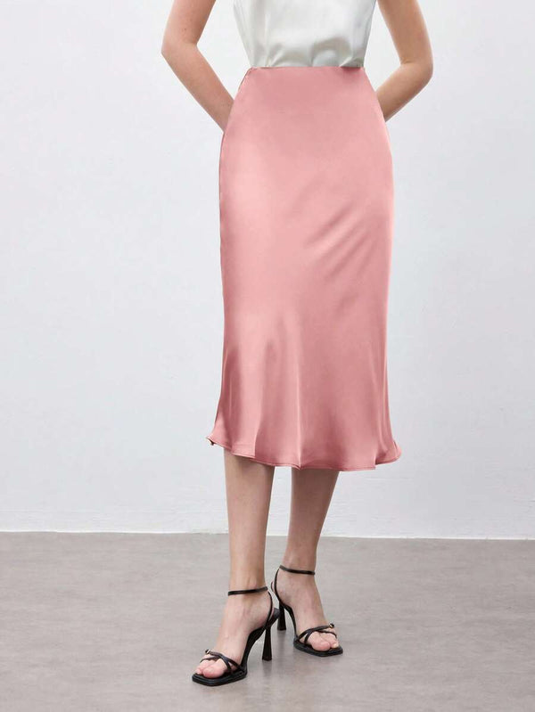 Falda Midi De Satén Rosa Palo Elegante
