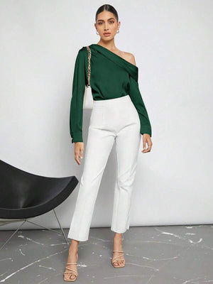Blusa Asimétrica De Satén Verde Oscuro