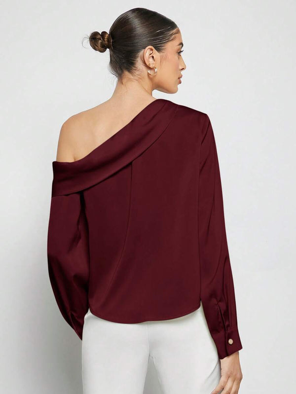 Blusa Asimétrica Elegante Color Burdeos